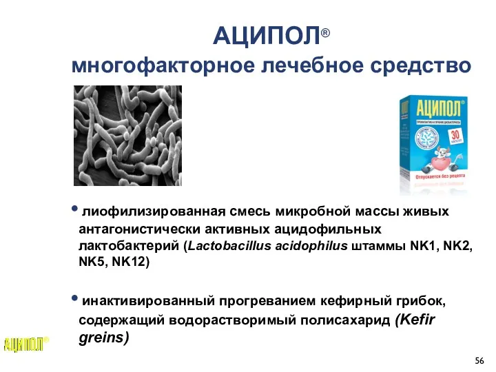 АЦИПОЛ® многофакторное лечебное средство лиофилизированная смесь микробной массы живых антагонистически