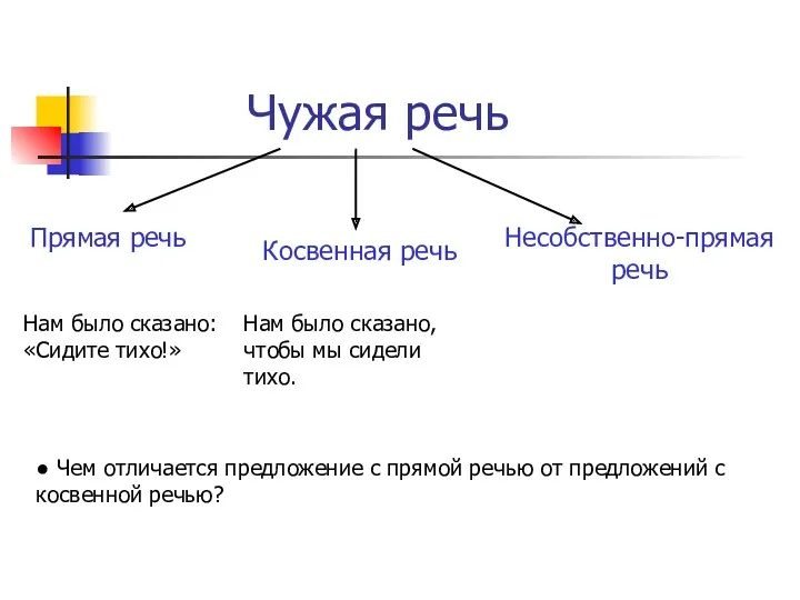 Чужая речь Прямая речь Косвенная речь Несобственно-прямая речь Нам было