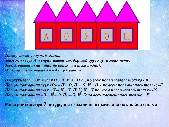 Постучал он в первый домик там жил звук А и