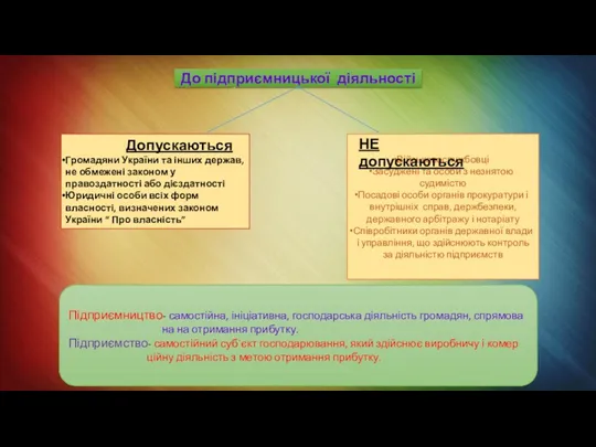 До підприємницької діяльності Допускаються Громадяни України та інших держав,не обмежені