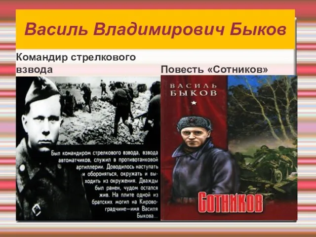 Василь Владимирович Быков Командир стрелкового взвода Повесть «Сотников»