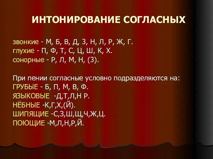 ИНТОНИРОВАНИЕ СОГЛАСНЫХ звонкие - М, Б, В, Д, 3, Н,