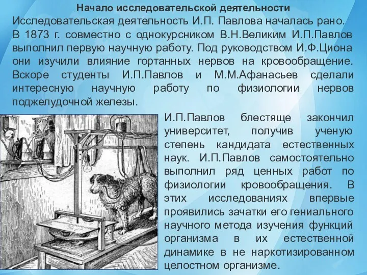 И.П.Павлов блестяще закончил университет, получив ученую степень кандидата естественных наук.