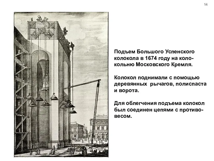 Подъем Большого Успенского колокола в 1674 году на коло-кольню Московского