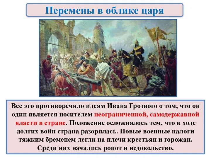 Перемены в облике царя Все это противоречило идеям Ивана Грозного о том, что