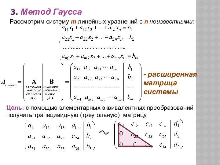 Рассмотрим систему m линейных уравнений c n неизвестными: 3. Метод