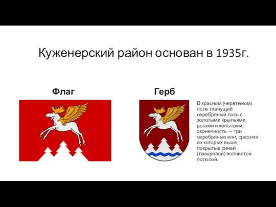 Куженерский район основан в 1935г. Флаг Герб В красном (червленом)