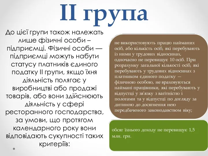 ІІ група До цієї групи також належать лише фізичні особи