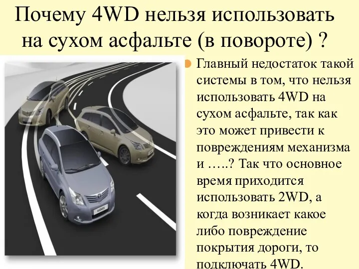 Почему 4WD нельзя использовать на сухом асфальте (в повороте) ?