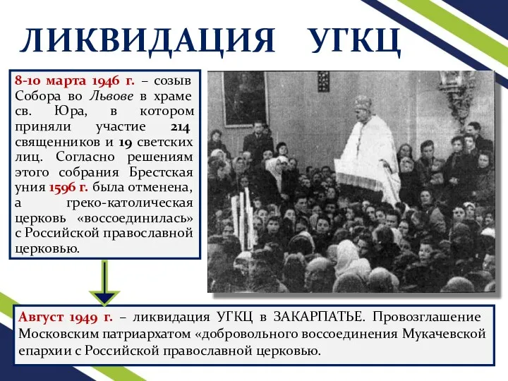 ЛИКВИДАЦИЯ УГКЦ 8-10 марта 1946 г. – созыв Собора во