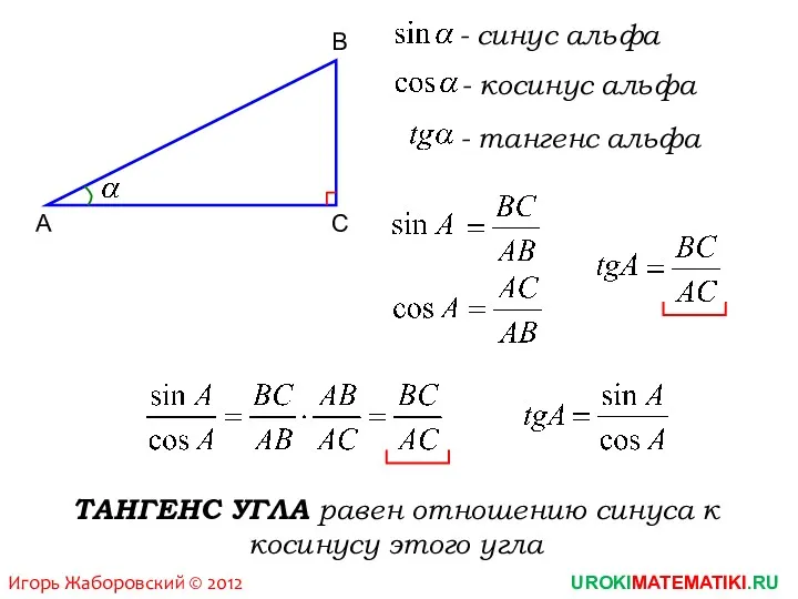 UROKIMATEMATIKI.RU Игорь Жаборовский © 2012 - синус альфа А В