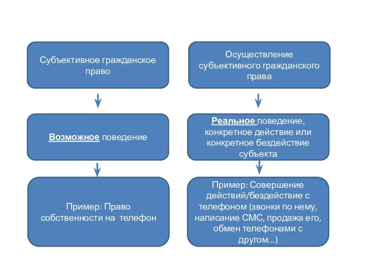 Субъективное гражданское право Осуществление субъективного гражданского права Возможное поведение Реальное