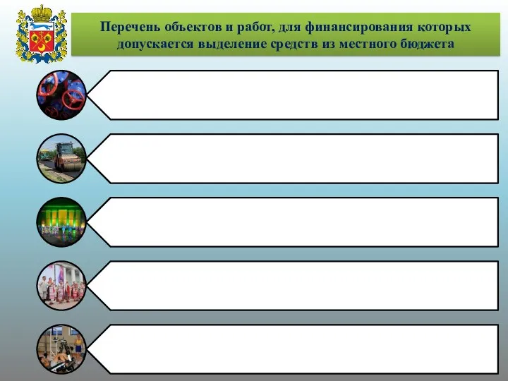 Перечень объектов и работ, для финансирования которых допускается выделение средств из местного бюджета