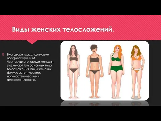 Виды женских телосложений. Благодаря классификации профессора В. М. Черноруцкого, среди