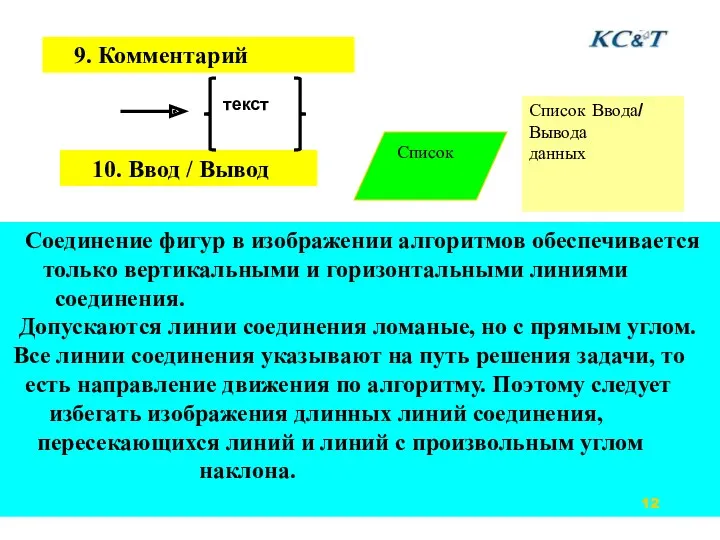 10. Ввод / Вывод 9. Комментарий текст Соединение фигур в