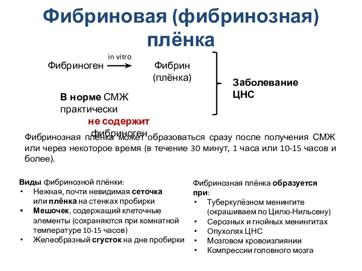 Фибриновая (фибринозная) плёнка Виды фибринозной плёнки: Нежная, почти невидимая сеточка