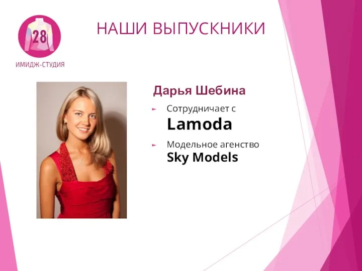 НАШИ ВЫПУСКНИКИ Дарья Шебина Сотрудничает с Lamoda Модельное агенство Sky Models