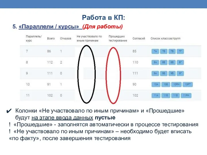 Работа в КП: 5. «Параллели / курсы» (Для работы) Колонки