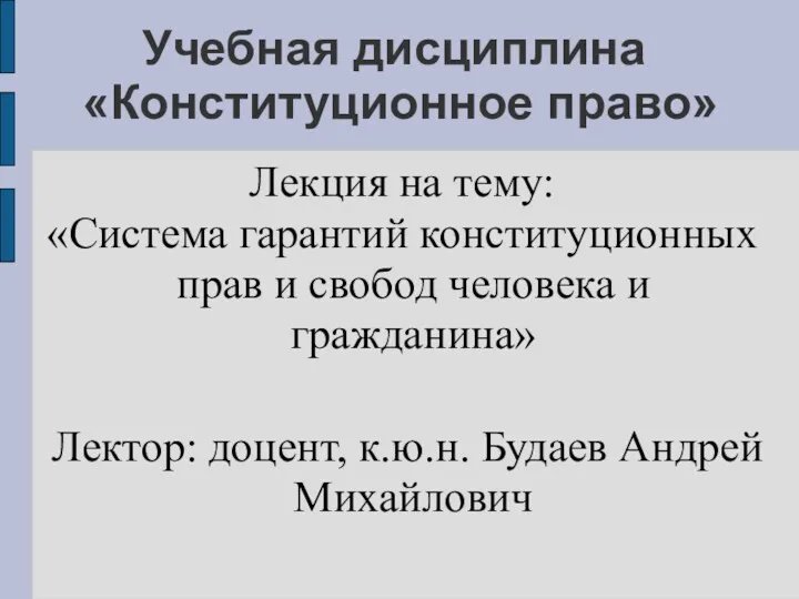 Учебная дисциплина «Конституционное право» Лекция на тему: «Система гарантий конституционных прав и свобод