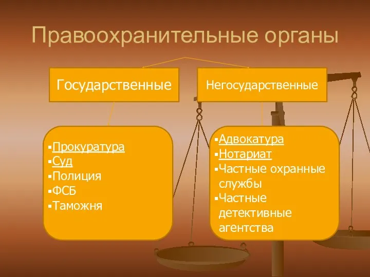 Правоохранительные органы Государственные Негосударственные Прокуратура Суд Полиция ФСБ Таможня Адвокатура