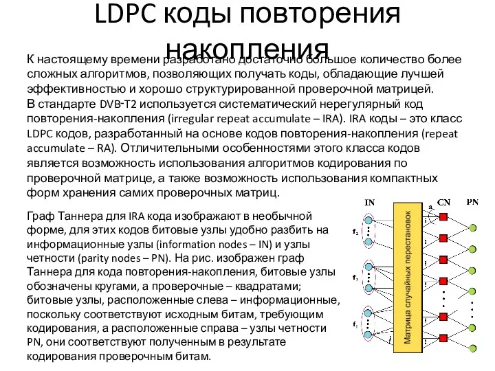 LDPC коды повторения накопления К настоящему времени разработано достаточно большое количество более сложных