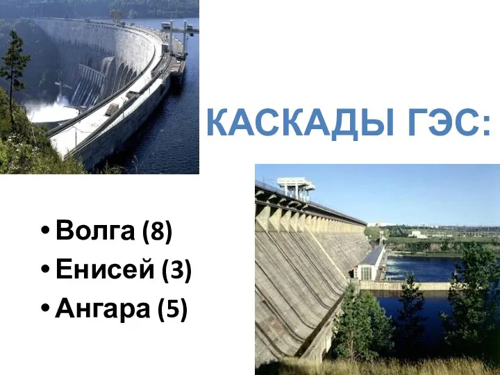 Волга (8) Енисей (3) Ангара (5) КАСКАДЫ ГЭС: