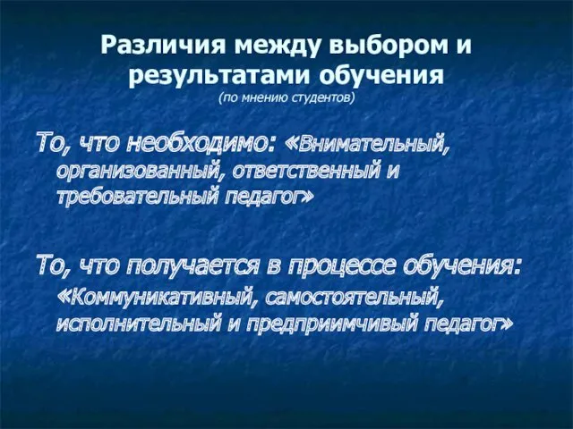 Различия между выбором и результатами обучения (по мнению студентов) То,