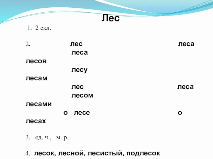 Лес 1. 2 скл. 2. лес леса леса лесов лесу