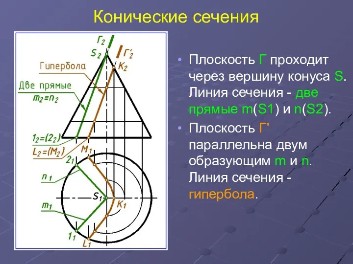 Конические сечения Плоскость Г проходит через вершину конуса S. Линия