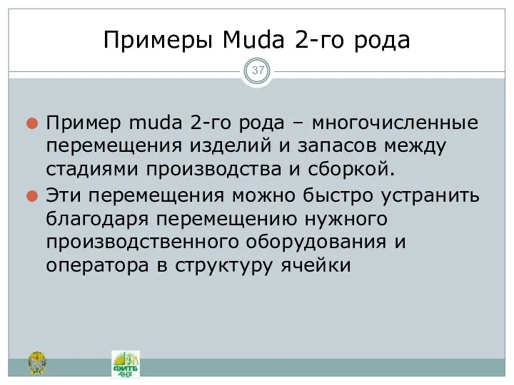 Примеры Muda 2-го рода Пример muda 2-го рода – многочисленные