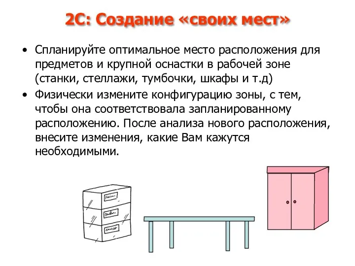 2С: Создание «своих мест» Спланируйте оптимальное место расположения для предметов