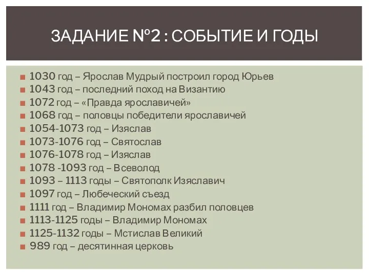 1030 год – Ярослав Мудрый построил город Юрьев 1043 год