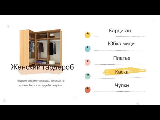 Женский гардероб Найдите предмет одежды, который не должен быть в