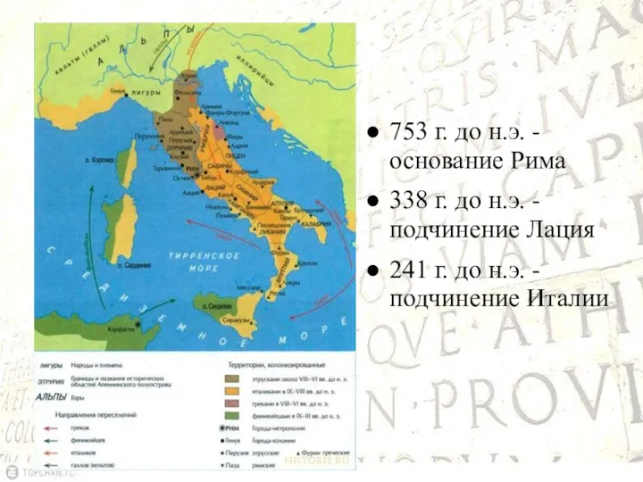 753 г. до н.э. - основание Рима 338 г. до