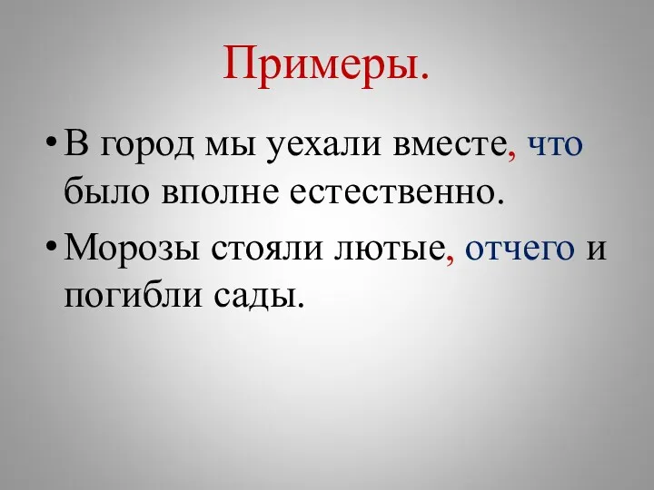 Примеры. В город мы уехали вместе, что было вполне естественно.