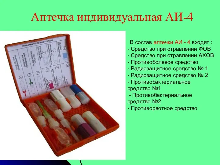 Аптечка индивидуальная АИ-4 В состав аптечки АИ - 4 входят