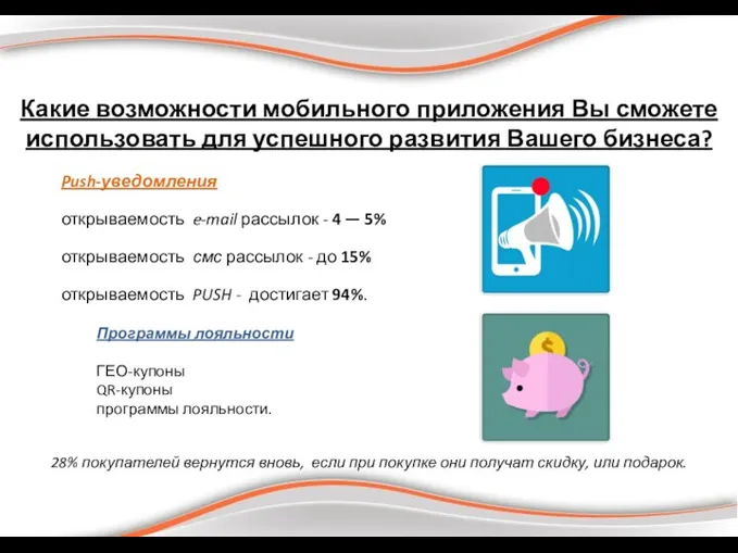 Какие возможности мобильного приложения Вы сможете использовать для успешного развития