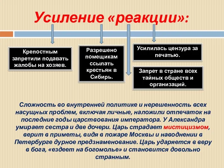 Усиление «реакции»: Разрешено помещикам ссылать крестьян в Сибирь. Крепостным запретили