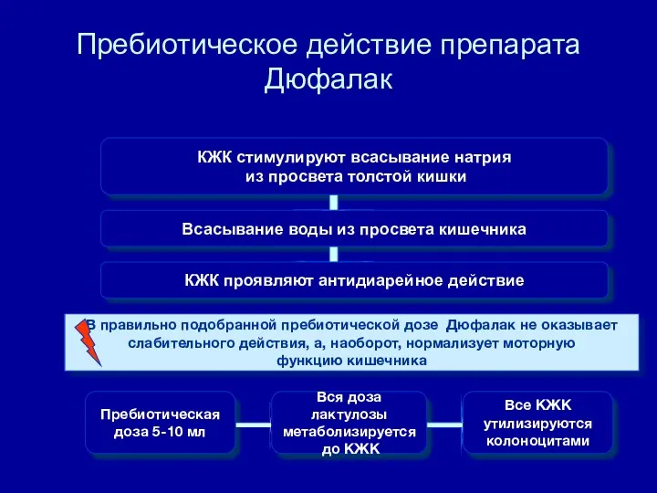 Пребиотическое действие препарата Дюфалак КЖК стимулируют всасывание натрия из просвета