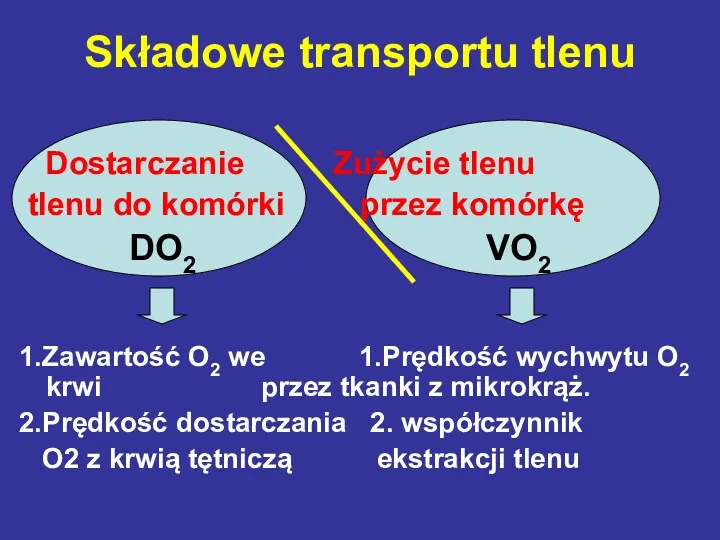 Składowe transportu tlenu Dostarczanie Zużycie tlenu tlenu do komórki przez