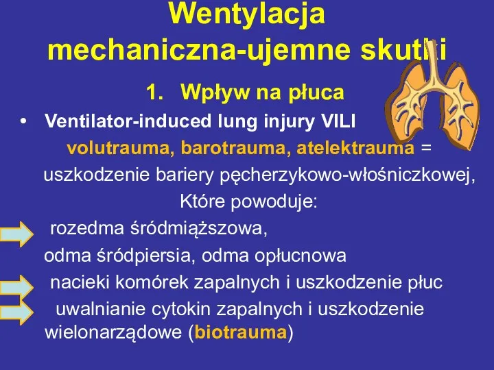 Wpływ na płuca Ventilator-induced lung injury VILI volutrauma, barotrauma, atelektrauma