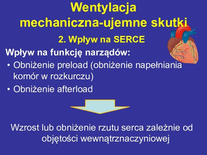 2. Wpływ na SERCE Wpływ na funkcję narządów: Obniżenie preload