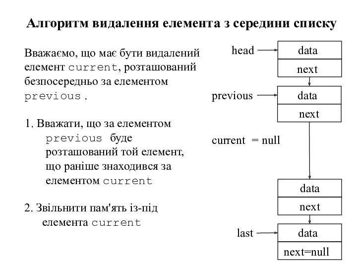 1. Вважати, що за елементом previous буде розташований той елемент,