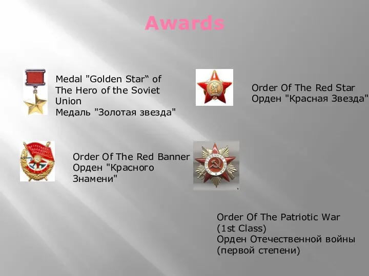 Awards Medal "Golden Star“ of The Hero of the Soviet