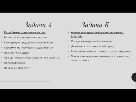 Задачи Б Анализ конкурентов на рынке рекламных агентств: Определение целевой