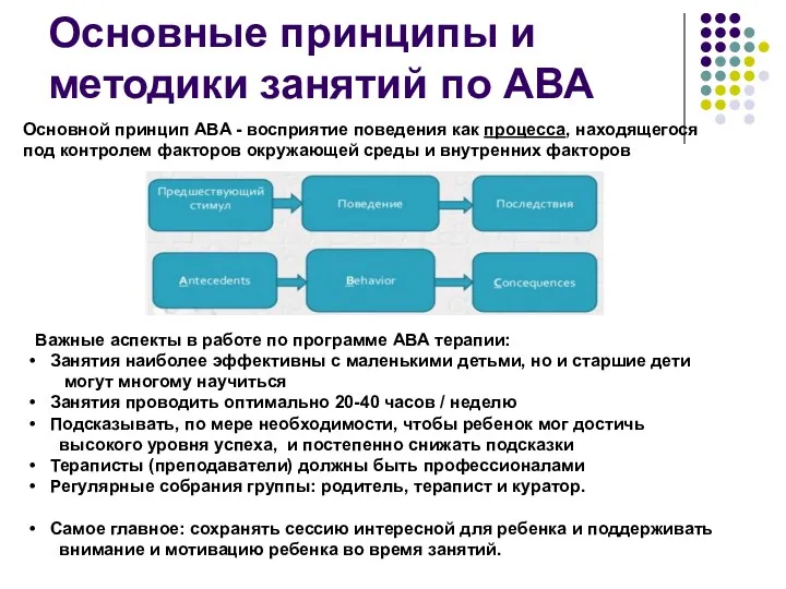 Основные принципы и методики занятий по АВА Основной принцип ABA