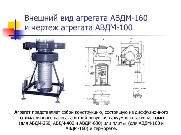 Внешний вид агрегата АВДМ-160 и чертеж агрегата АВДМ-100 Агрегат представляет