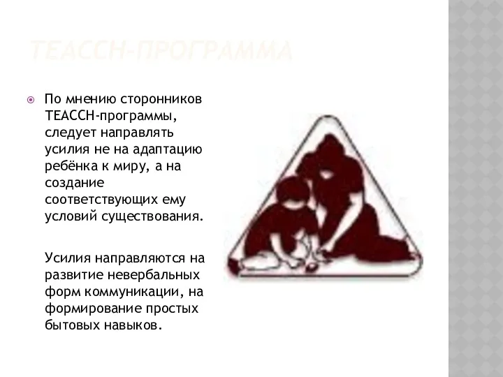 ТЕАССН-ПРОГРАММА По мнению сторонников ТЕАССН-программы, следует направлять усилия не на