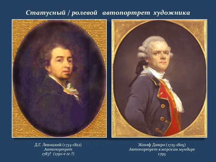 Статусный / ролевой автопортрет художника Д.Г. Левицкий (1735-1822) Автопортрет 1783?