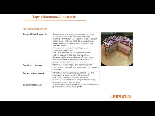 ИНГРЕДИЕНТЫ LEIPURIN Торт «Малиновый чизкейк»